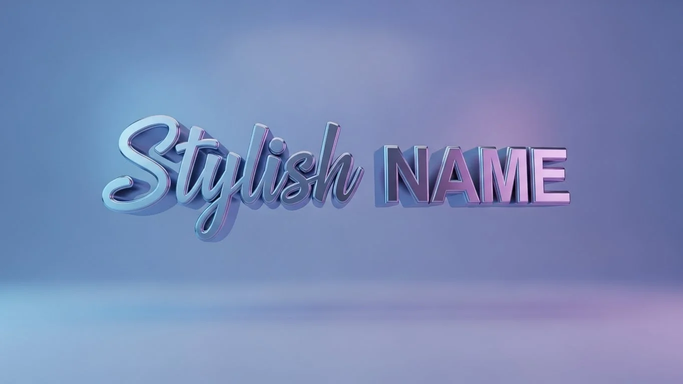 Stylish name Generator displayed with modern 3D metallic text effect featuring gradient blue to purple background, showcasing contemporary stylish name styling for gaming and social media profile customization